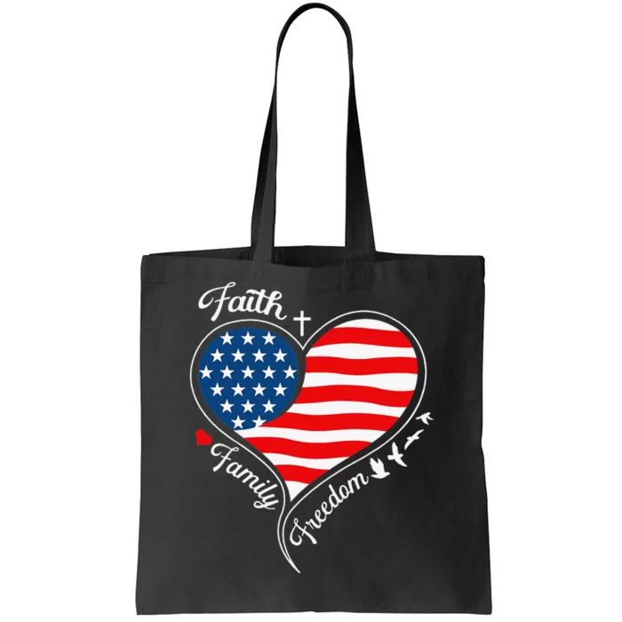 Faith Family Freedom Patriotic Cross Heart American Flag Tote Bag