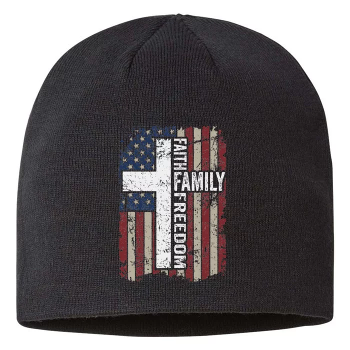 Faith Family Freedom Patriotic Christian Vintage USA Flag 8 1/2in Sustainable Knit Beanie