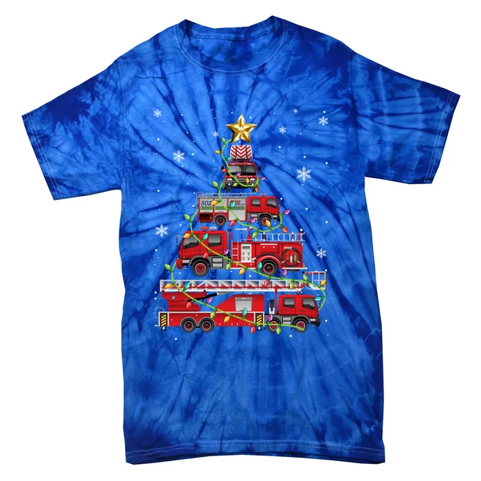 Funny Firefighter Fire Truck Christmas Tree Xmas Funny Gift Tie-Dye T-Shirt