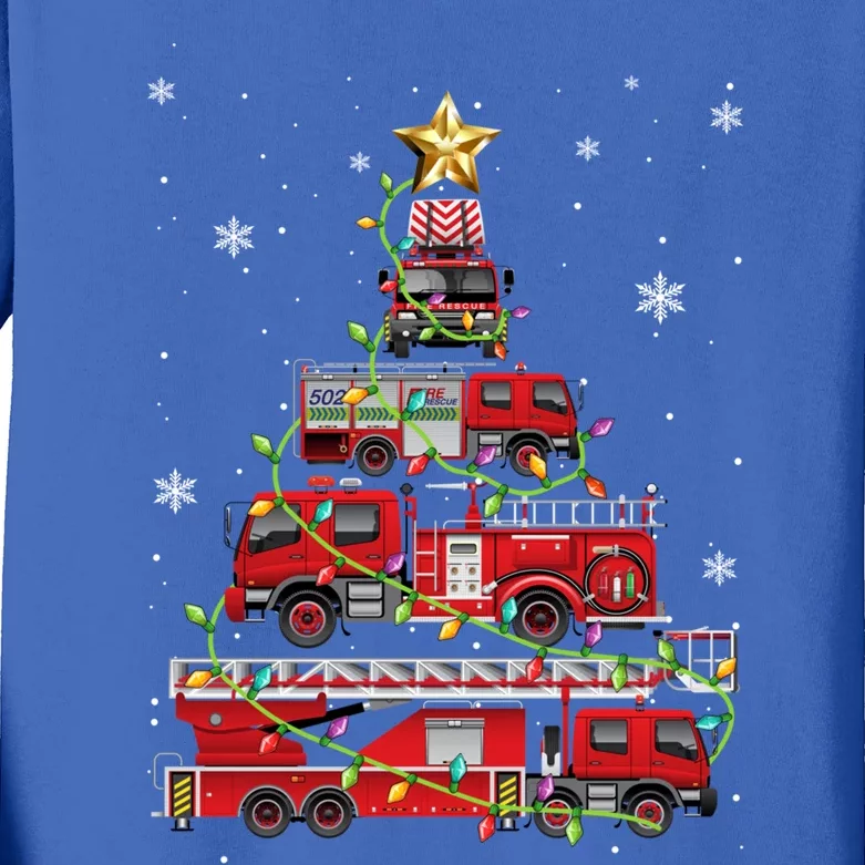 Funny Firefighter Fire Truck Christmas Tree Xmas Funny Gift Kids Long Sleeve Shirt