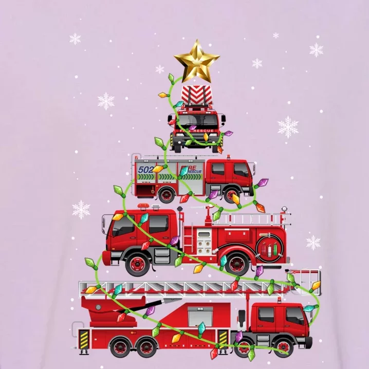 Funny Firefighter Fire Truck Christmas Tree Xmas Funny Gift Garment-Dyed Sweatshirt