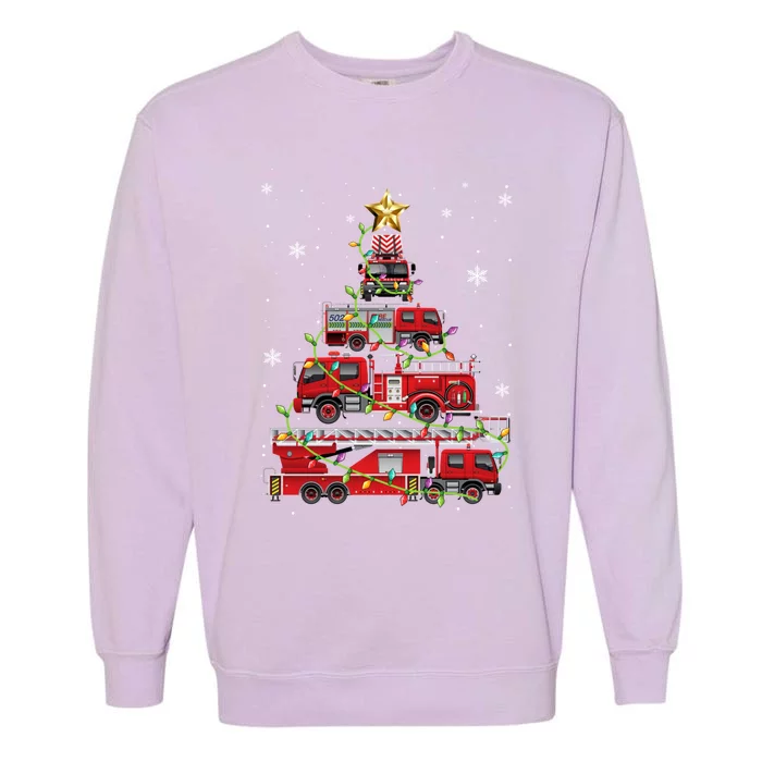 Funny Firefighter Fire Truck Christmas Tree Xmas Funny Gift Garment-Dyed Sweatshirt