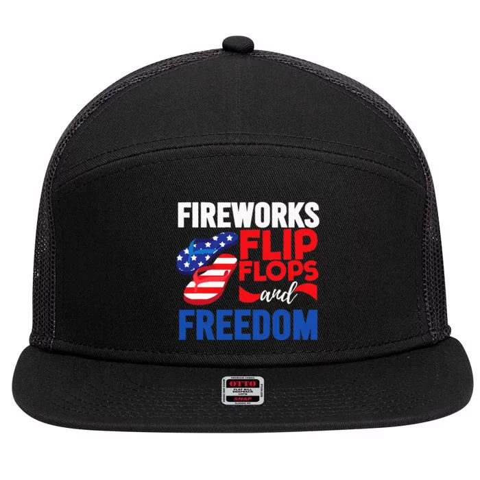 Fireworks Flip Flops And Freedom Fourth of July 7 Panel Mesh Trucker Snapback Hat