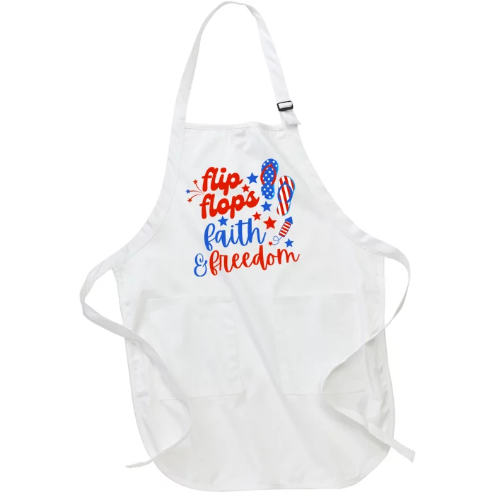 Flip Flops Faith And Freedom Full-Length Apron With Pocket