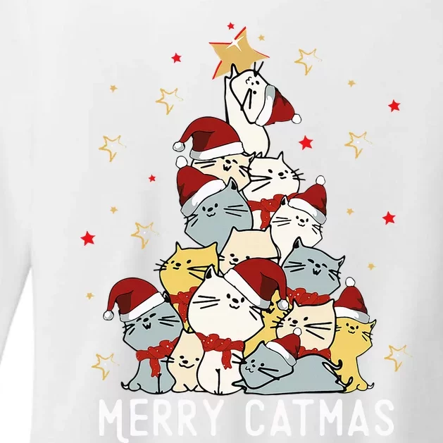 Festive Feline Fun Adorable Christmas Tree Kitty for Cat Lovers Womens CVC Long Sleeve Shirt