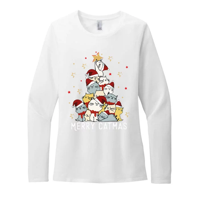 Festive Feline Fun Adorable Christmas Tree Kitty for Cat Lovers Womens CVC Long Sleeve Shirt