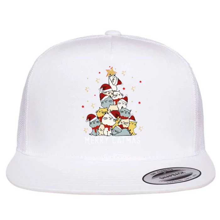 Festive Feline Fun Adorable Christmas Tree Kitty for Cat Lovers Flat Bill Trucker Hat