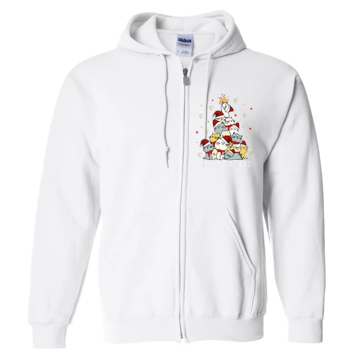 Festive Feline Fun Adorable Christmas Tree Kitty for Cat Lovers Full Zip Hoodie