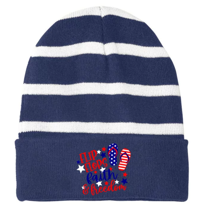 Flip Flops Faith And Freedom Striped Beanie with Solid Band