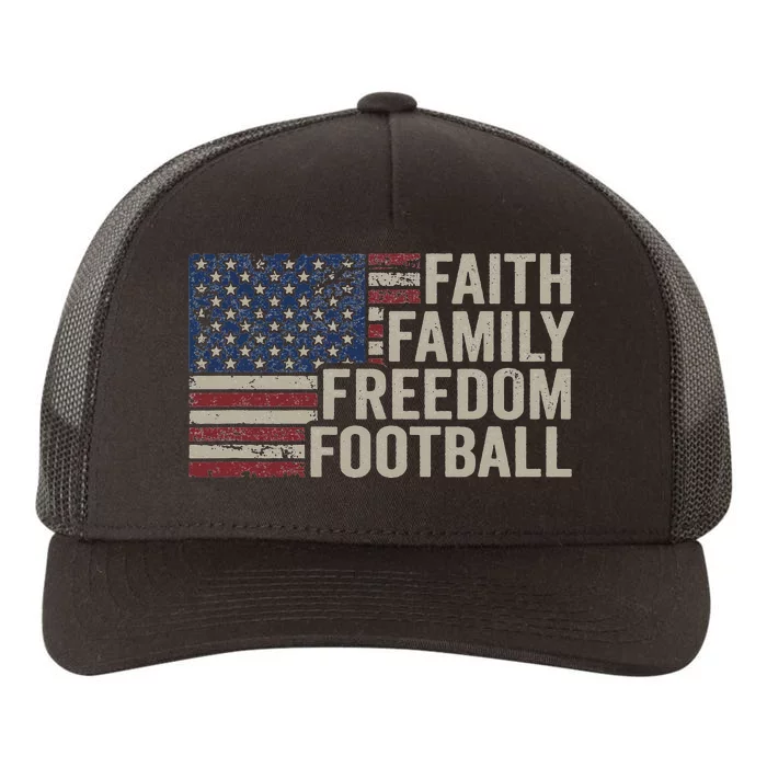 Faith Family Freedom Football Vintage American Flag Player Yupoong Adult 5-Panel Trucker Hat