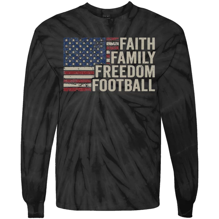 Faith Family Freedom Football Vintage American Flag Player Tie-Dye Long Sleeve Shirt