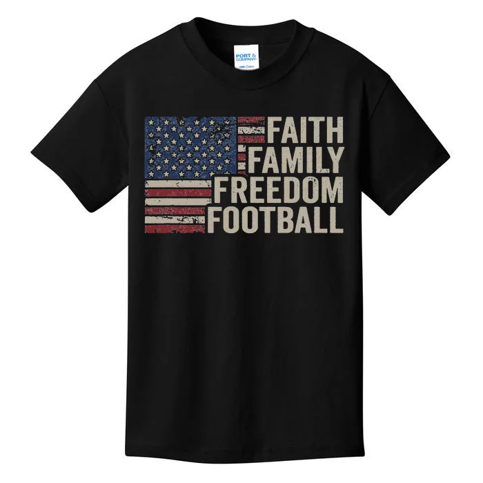 Faith Family Freedom Football Vintage American Flag Player Kids T-Shirt