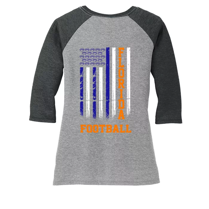 Florida Football Fan American Flag Women's Tri-Blend 3/4-Sleeve Raglan Shirt