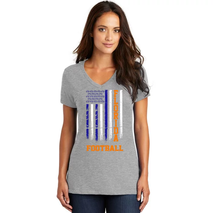 Florida Football Fan American Flag Women's V-Neck T-Shirt