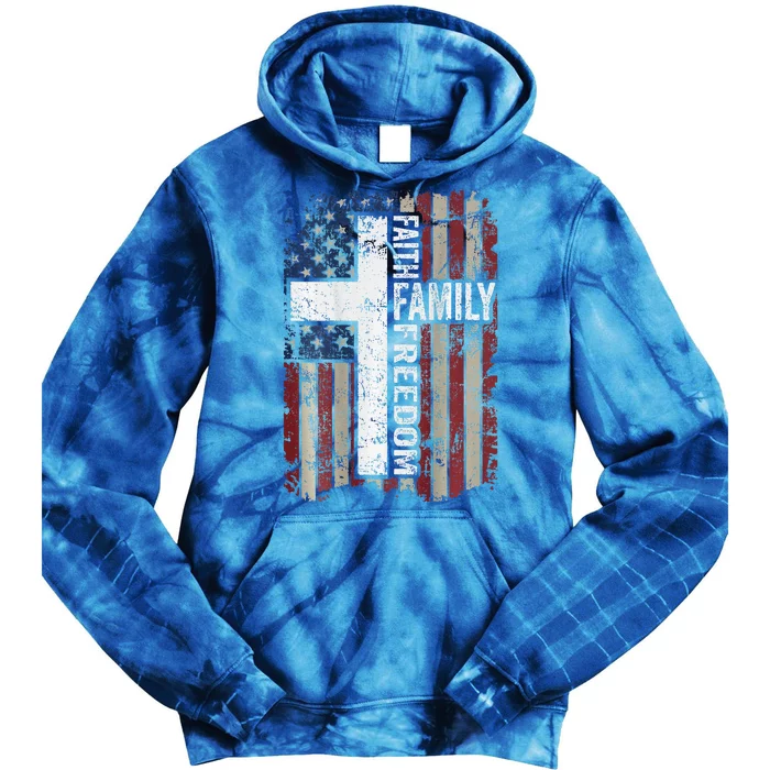 Faith Family Freedom Christian Vintage USA Flag ON BACK Tie Dye Hoodie