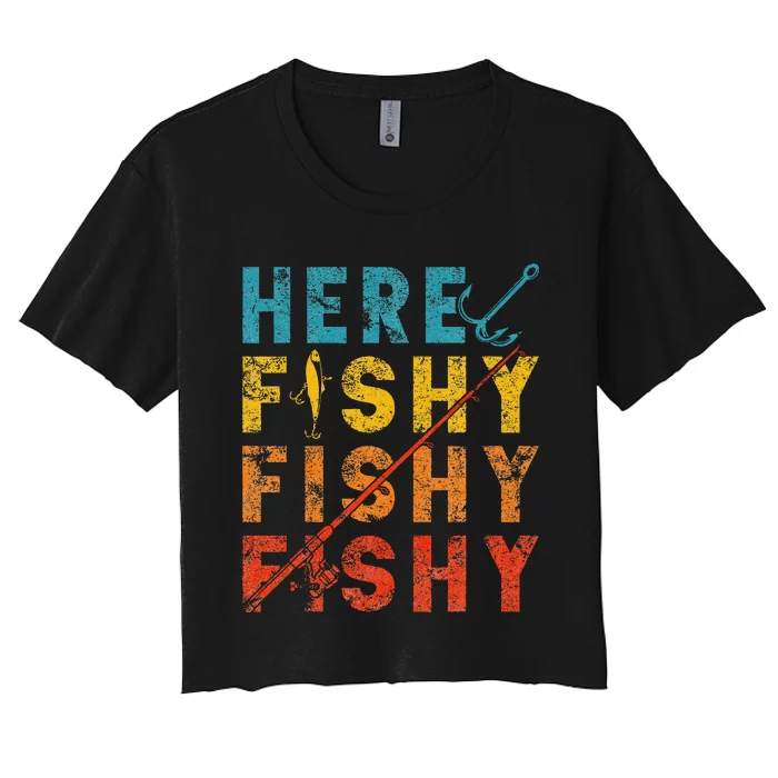 Fisher Fish Fishermen Bait Fishing Rod Girls Bass Women's Crop Top Tee