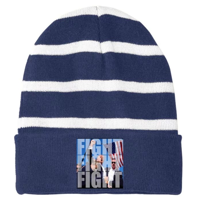 Fight Fight Fight For Donald Trump 2024 Usa Election Voting Striped Beanie with Solid Band