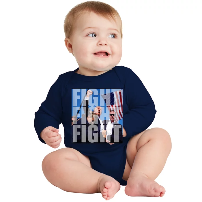 Fight Fight Fight For Donald Trump 2024 Usa Election Voting Baby Long Sleeve Bodysuit