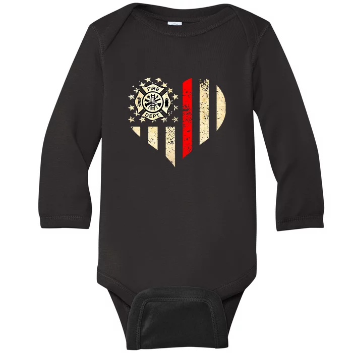 Funny Firefighter Fireman Heart Baby Long Sleeve Bodysuit