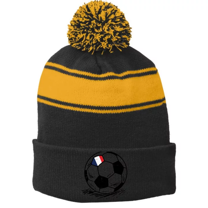 France Flag French Soccer Ball Football Fan Stripe Pom Pom Beanie