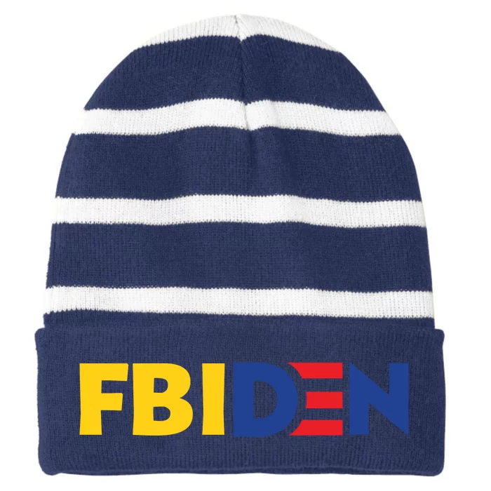 Funny FBIden FBI Biden Design Striped Beanie with Solid Band