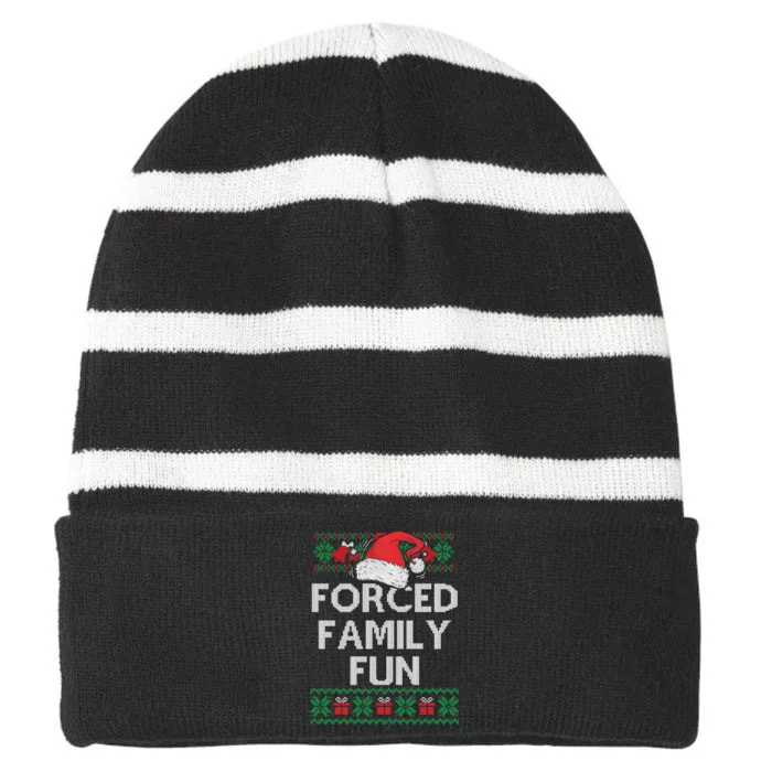 Forced Family Fun Funny Christmas Striped Beanie with Solid Band