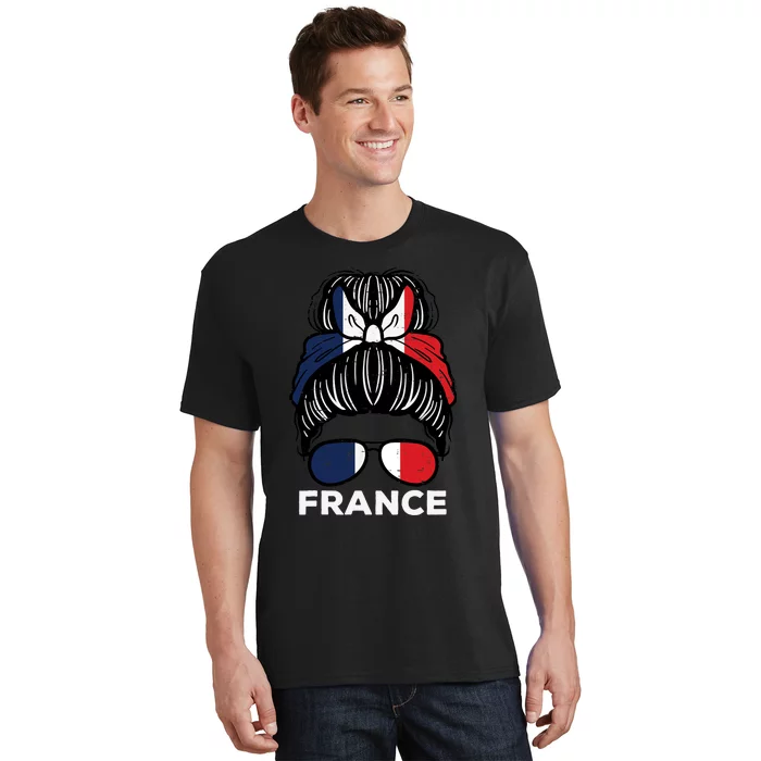 France Flag French Girl Hairbun Football Soccer Fan Wo T-Shirt