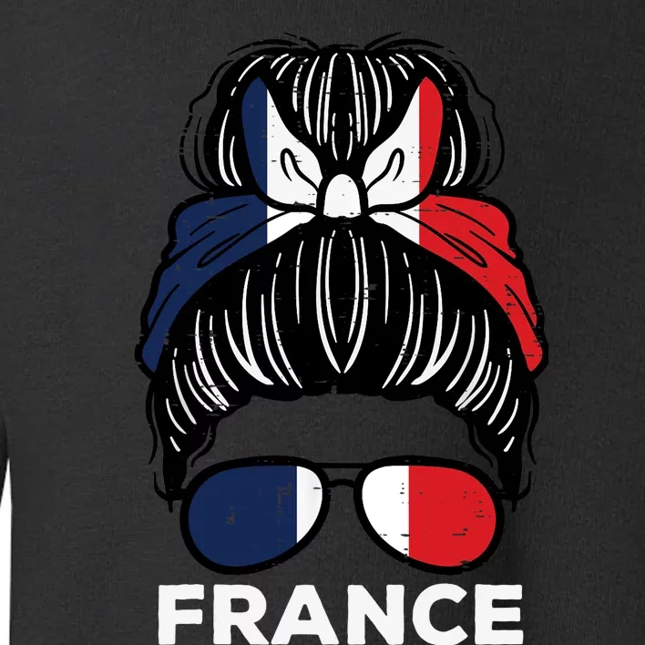 France Flag French Girl Hairbun Football Soccer Fan Wo Toddler Sweatshirt