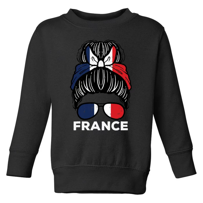 France Flag French Girl Hairbun Football Soccer Fan Wo Toddler Sweatshirt