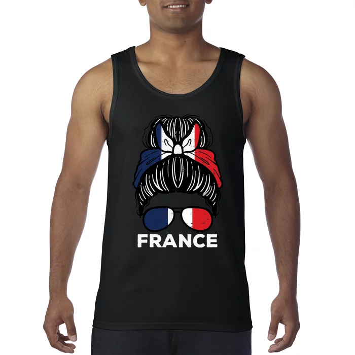 France Flag French Girl Hairbun Football Soccer Fan Wo Tank Top