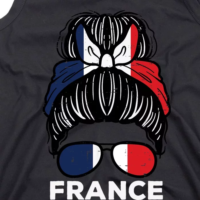 France Flag French Girl Hairbun Football Soccer Fan Wo Tank Top