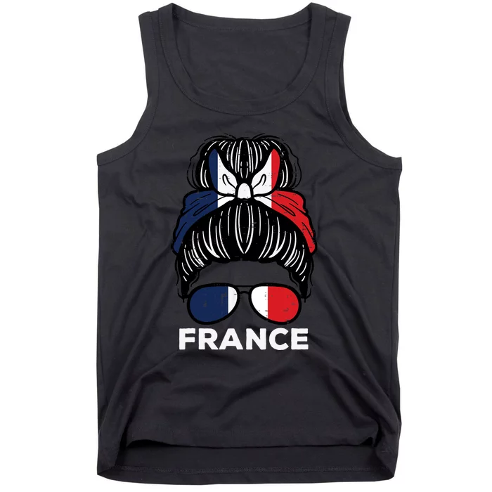 France Flag French Girl Hairbun Football Soccer Fan Wo Tank Top