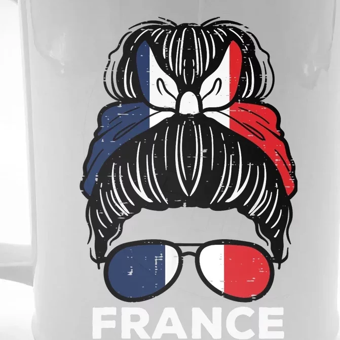 France Flag French Girl Hairbun Football Soccer Fan Wo Front & Back Beer Stein