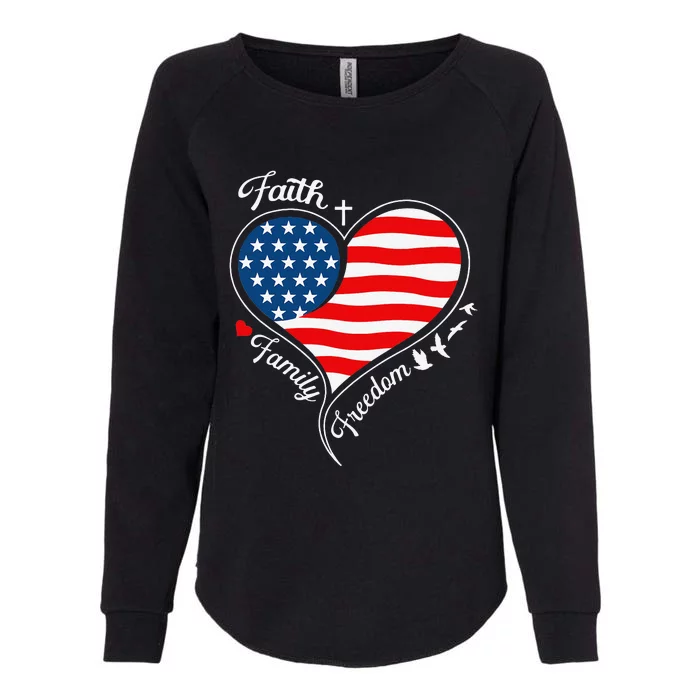 Faith Family Freedom Patriotic Cross Heart American Flag Womens California Wash Sweatshirt