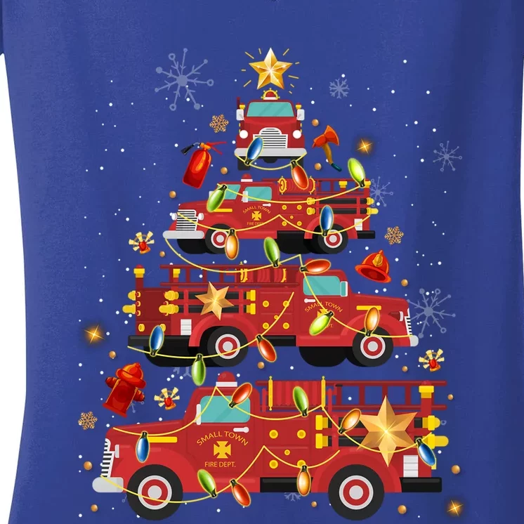 Funny Firefighter Fire Truck Christmas Tree Xmas Meaningful Gift Women's V-Neck T-Shirt