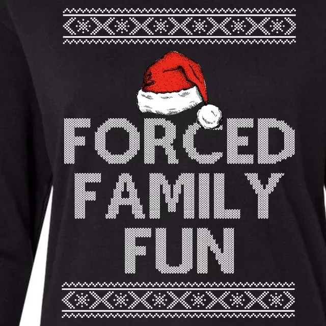 Forced Family Fun Funny Ugly Christmas Holiday Womens Cotton Relaxed Long Sleeve T-Shirt