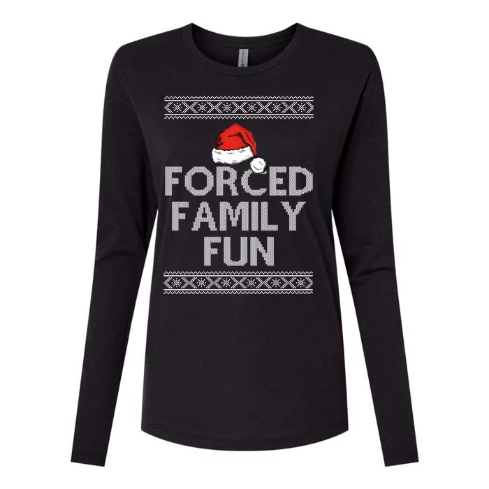 Forced Family Fun Funny Ugly Christmas Holiday Womens Cotton Relaxed Long Sleeve T-Shirt