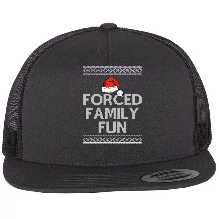 Forced Family Fun Funny Ugly Christmas Holiday Flat Bill Trucker Hat