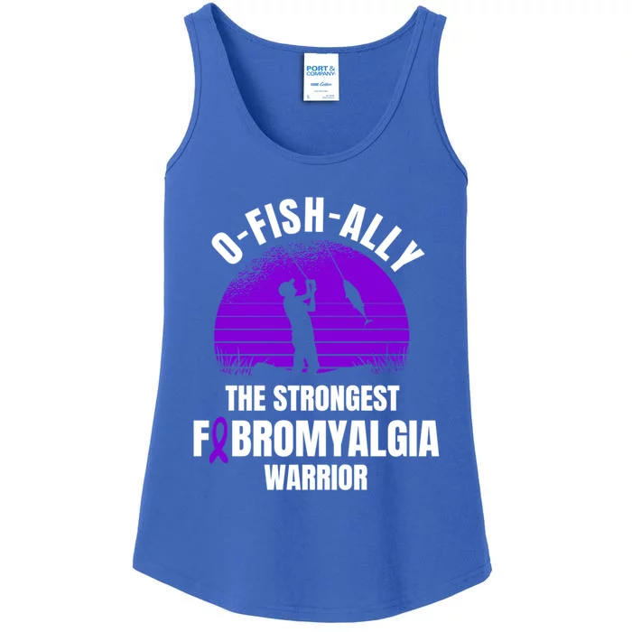 Funny Fishing Fibromyalgia Warrior Fisher Purple Ribbon Gift Ladies Essential Tank