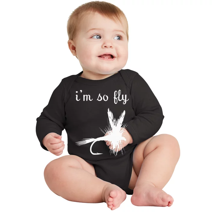 Fly Funny Fishing Baby Long Sleeve Bodysuit