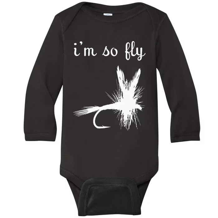 Fly Funny Fishing Baby Long Sleeve Bodysuit