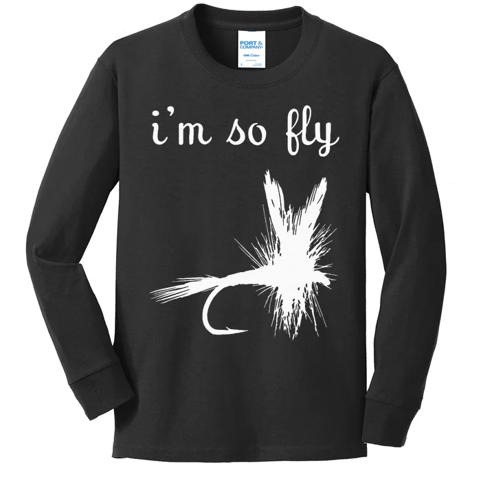 Fly Funny Fishing Kids Long Sleeve Shirt