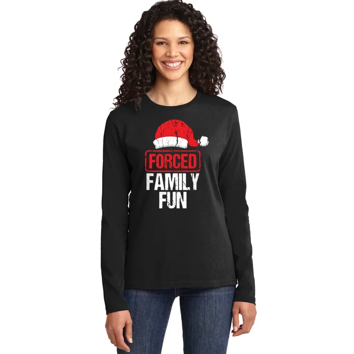 Forced Family Fun Winter Holidays Funny Christmas Ladies Long Sleeve Shirt