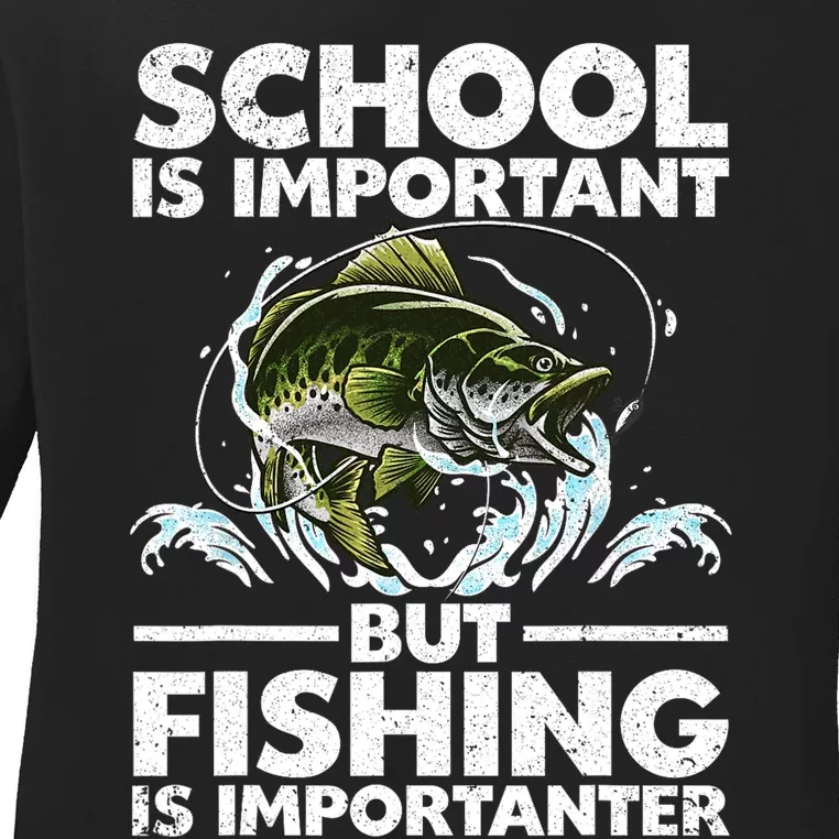 Funny Fishing For Kids Fish Saying Bass Fisherman Ladies Long Sleeve Shirt