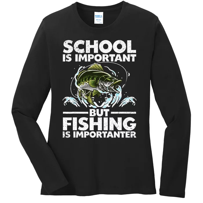 Funny Fishing For Kids Fish Saying Bass Fisherman Ladies Long Sleeve Shirt