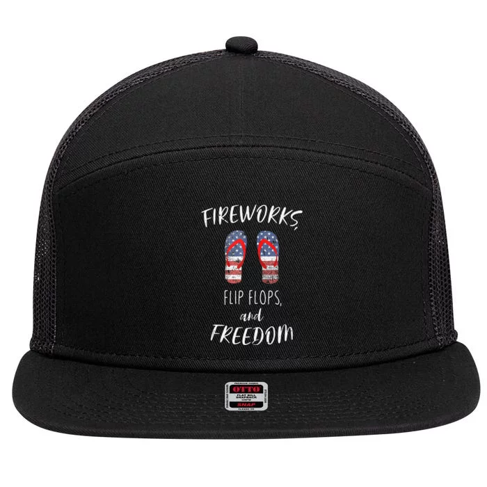 Fireworks Flip Flops Freedom July 4th American Patriotic 7 Panel Mesh Trucker Snapback Hat