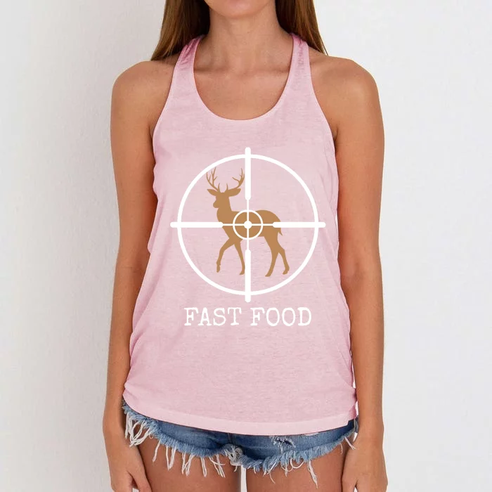 Fast Food Funny Deer Hunting Meaningful Gift Women's Knotted Racerback Tank