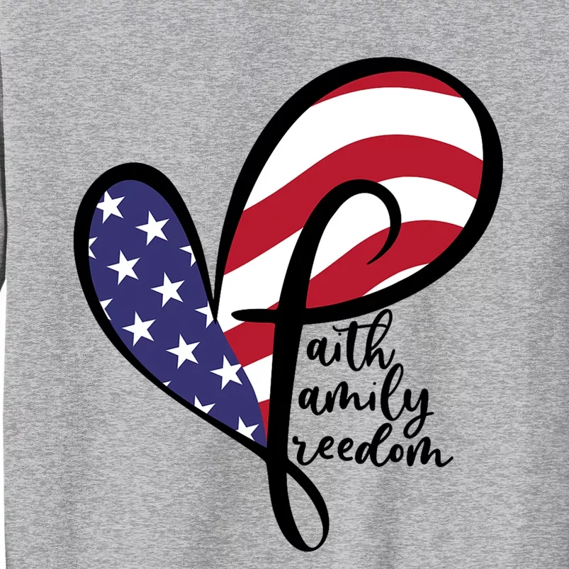 Faith Family Freedom Heart Cross USA Flag Retro 4th Of July Tall Sweatshirt