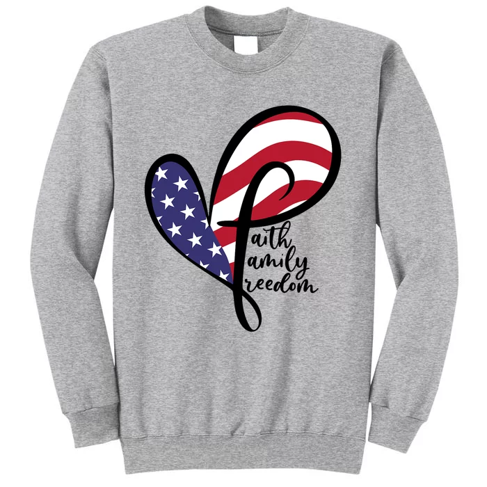 Faith Family Freedom Heart Cross USA Flag Retro 4th Of July Tall Sweatshirt