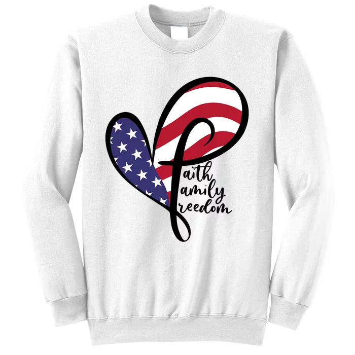 Faith Family Freedom Heart Cross USA Flag Retro 4th Of July Sweatshirt